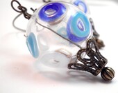 Hollow Glass Earrings - Up in the Air - Polka Dotted Beads with Brass Filigree Findings - Hot Air Balloon