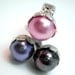 Ring - Triple Glass Pearl Silver Plated Brass Ring - in Smoky Grey, Blue and Pearly Pink - Size 8.5