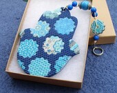 FREE SHIPPING  Blue Fabric Polymer Clay Hamsa