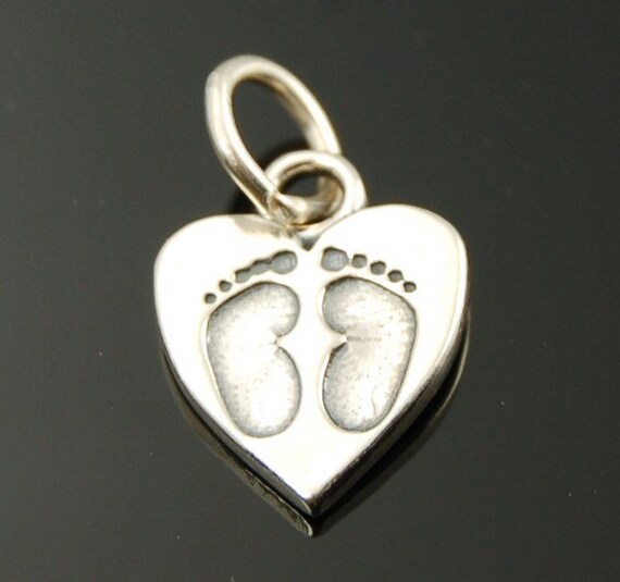 Sterling Silver Heart with Baby Feet Charm