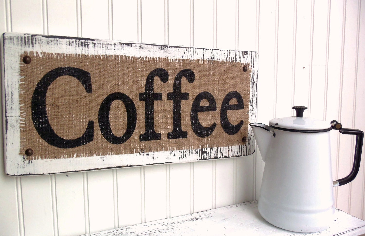 COFFEE burlap distressed kitchen, dining sign, - OldAndNewShoppe