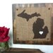 MICHIGAN Burlap wood wall sign BROWN