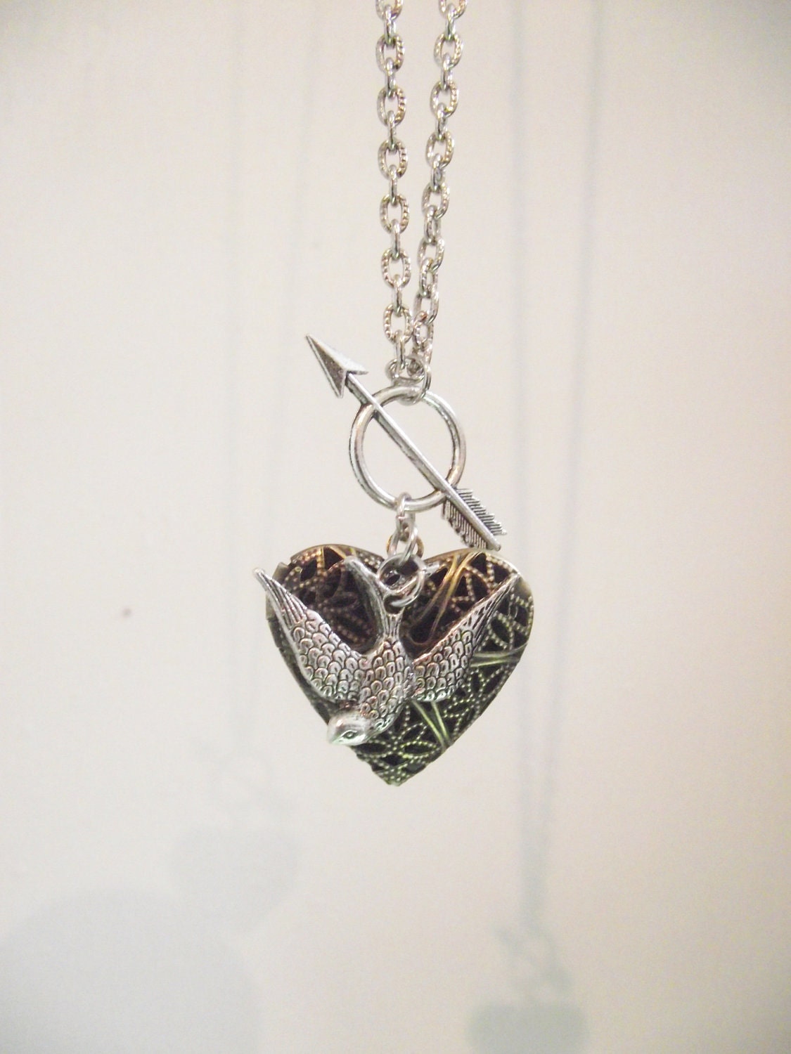 Petite Amore - Antique Brass Heart Shaped Love Story Locket Necklace
