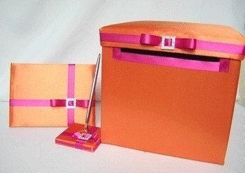 Orange Fuchsia Wedding Reception Card Money Boxes Guest Book Pen Set Your Colors