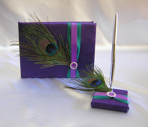 Wedding Bridal Peacock Cake Knife and Server Set Your Color Ribbon