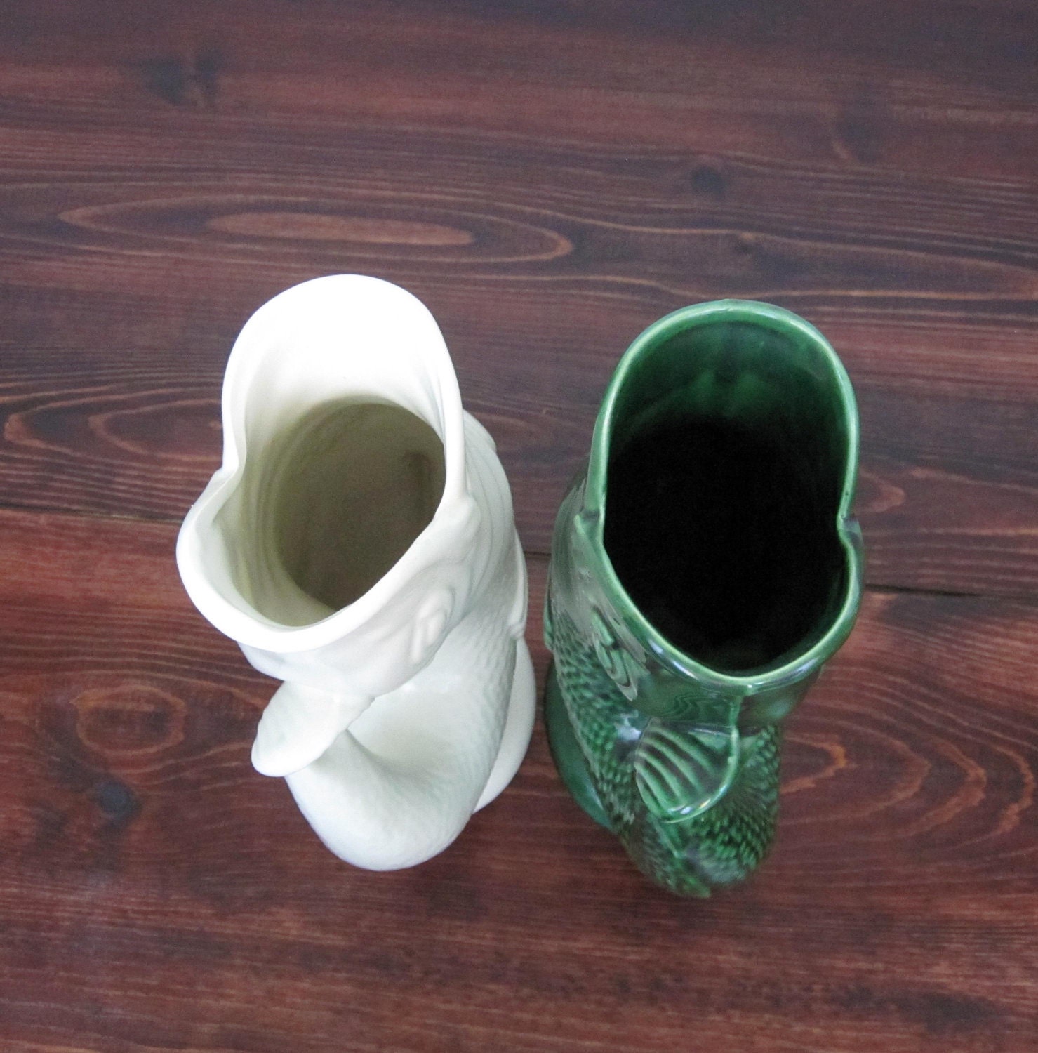 Vintage Pair of Koi Fish Vases or Pitchers / Retro Invento Pottery