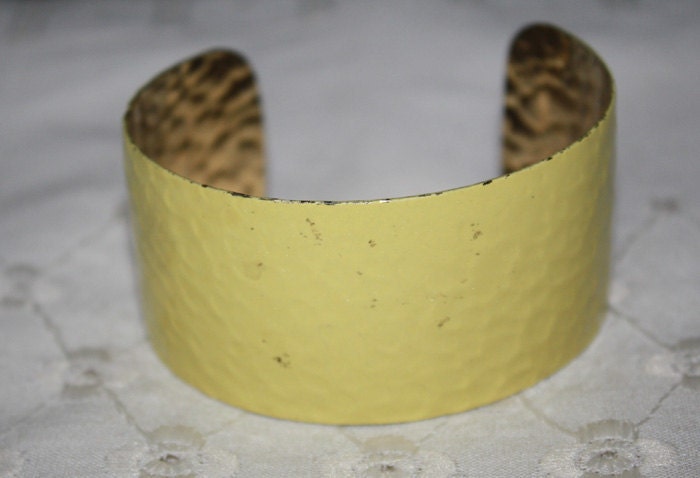 CLEARANCE PRICE Vintage Wide Yellow Enamel Cuff Bracelet