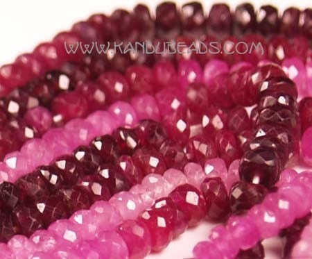 AA REAL RUBY GEM faceted rondelle beads 3mm 34ct  Red Pink 7.5 inch strand -- All Natural no dye, nothing added,  not even heat