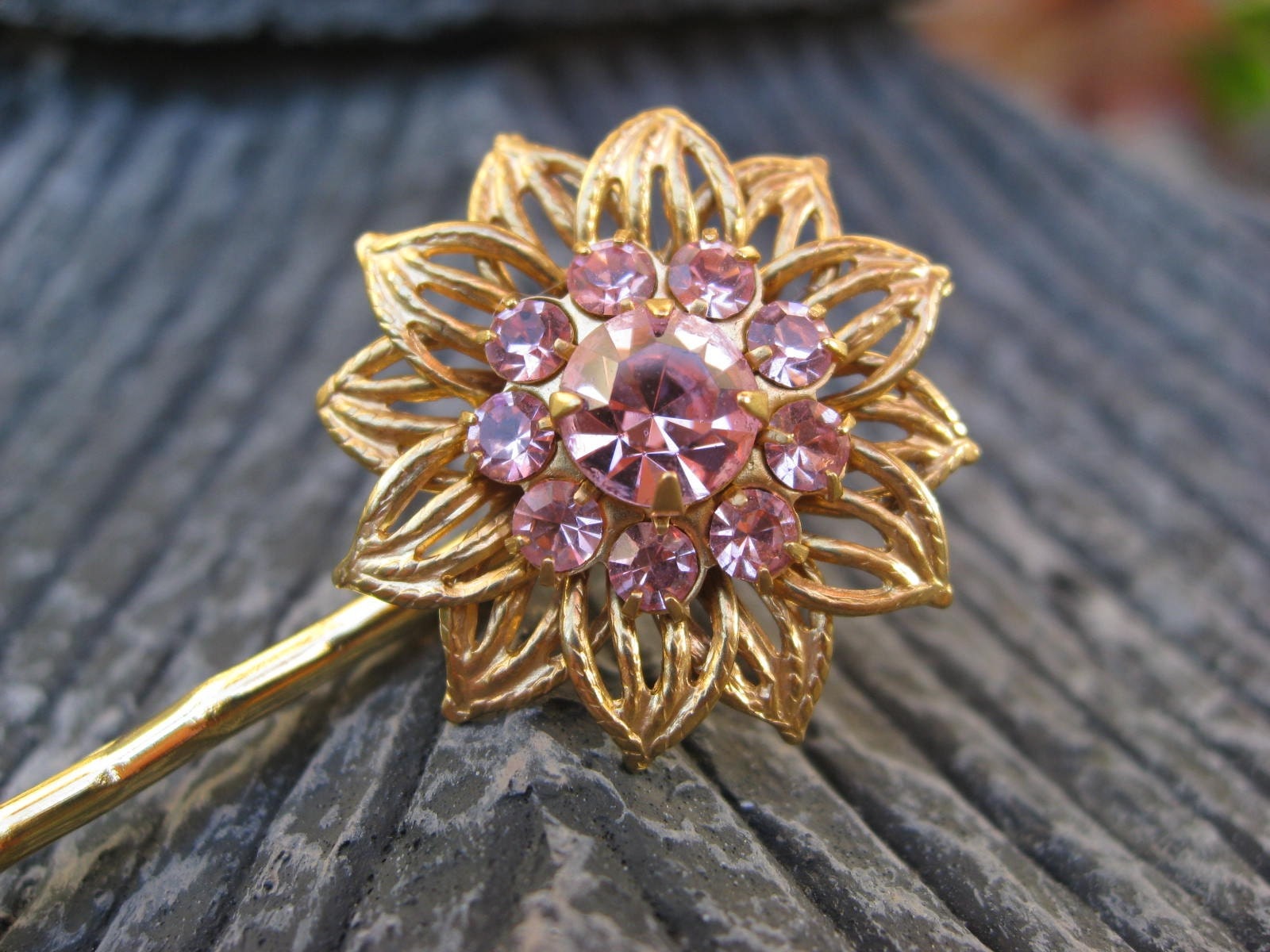 The Golden Camellia Crystal Bobby Pin in Pink