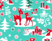 Christmas Yule Critter Aqua Michael Miller Fabric 1 yard