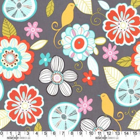 Tweet Birdie Tweet Gray Michael Miller Fabric 1 yard, yardage available