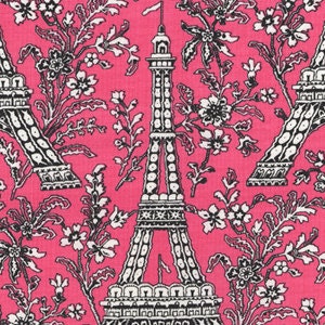 Remnant end of bolt, 2/3 yard (24 inches) Eiffel Tower Pink Michael Miller Fabric