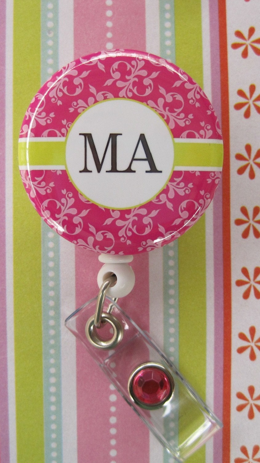 Medical Assistant MA Badge Holder ID retractable reel 1.5 inch button