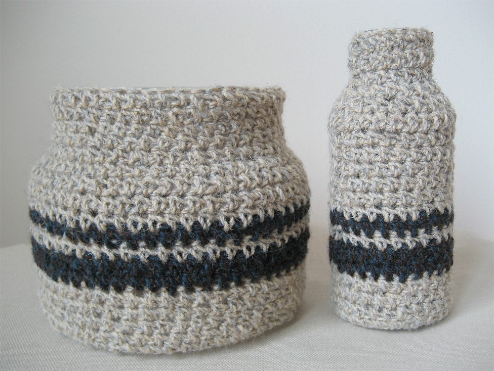 Set of Two Upcycled Crochet Covered Vases