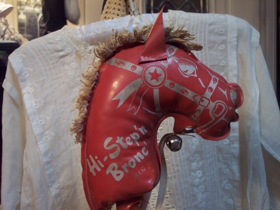 Adorable Vintage Antique Child's Red Stick Horse by rustysecrets