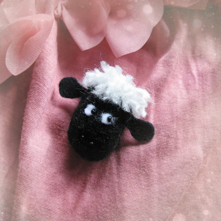 French Felt Brooch Cute Black Sheep Pin Handmade Softie Accessory - Hand made in France