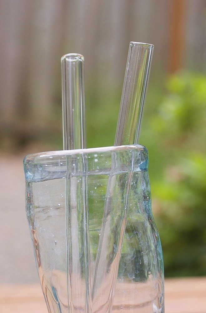 Glass Smoothie Size Straws  - Set of 2 - Eco Straws made of Borosilicate Glass - Lifetime Guarantee