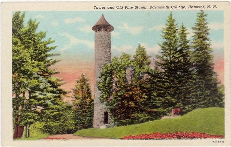 Vintage New Hampshire Postcard - Bartlett Tower and the Lone Pine Stump at Dartmouth College (Unused)