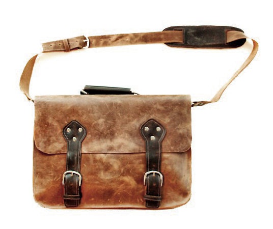 Large Men's Leather Satchel - Industrial Briefcase Carryall in Brown