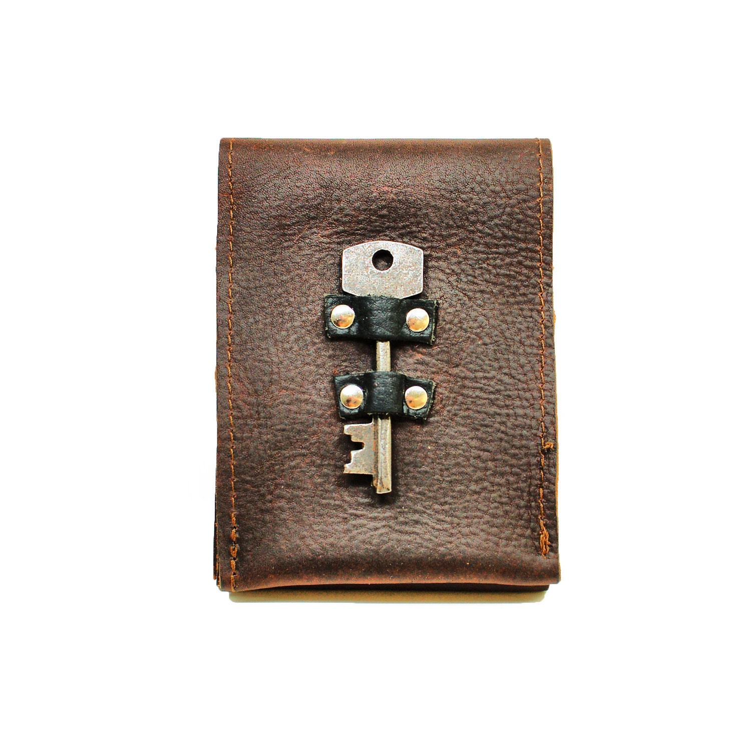 Antique Key Leather iPhone Case - Leather Smartphone Case and Card Wallet with Steampunk Antique Skeleton Key