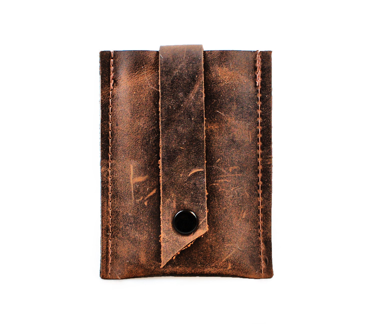 Rustic Leather Business Card Holder / Card Wallet - Industrial "Pop Up" Design