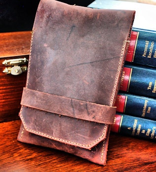 Burgundy Leather iPhone Case and Card Wallet - Rustic Industrial Steampunk