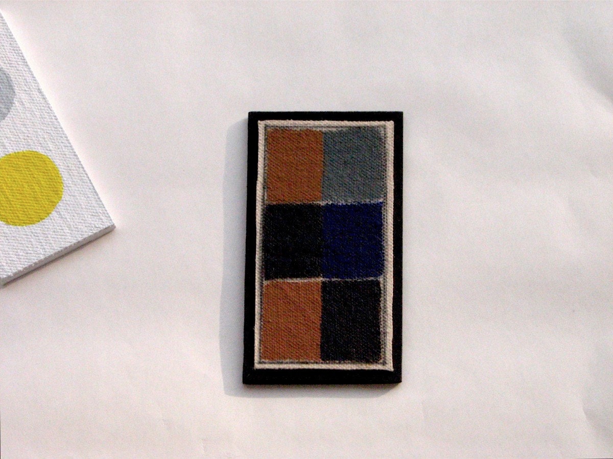 CHECKMATE - Pendant Painting, Minimalist Modern Abstract, Pop Art Painting, Urban Art, Tan, Black  & Navy Blues by Will Wieber