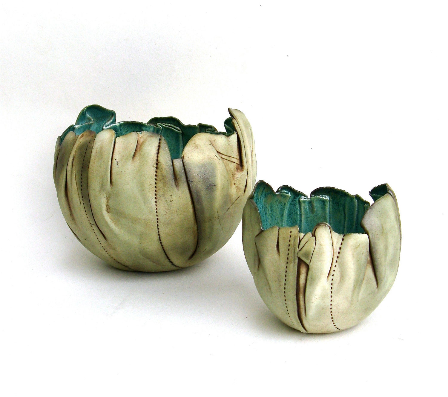 hand built porcelain balloon bowls .... copper duo