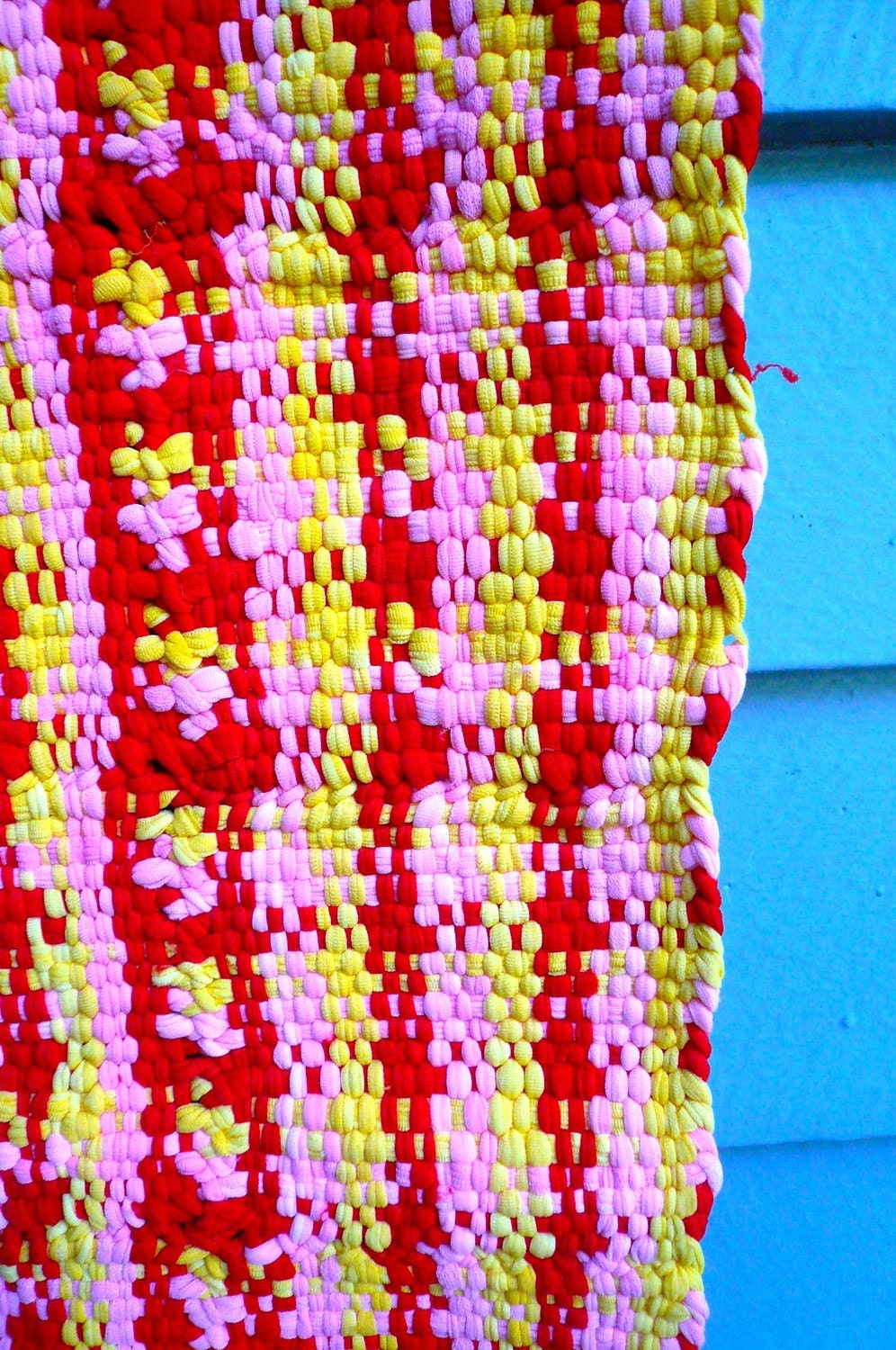 Vintage Pot Holder RUG Yellow Red Pink