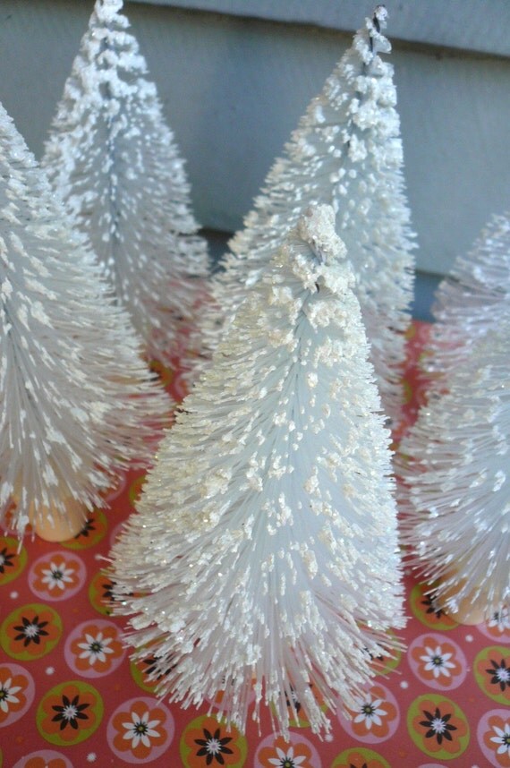 White Bottle Brush TREES 7 by LunaParkVintage on Etsy