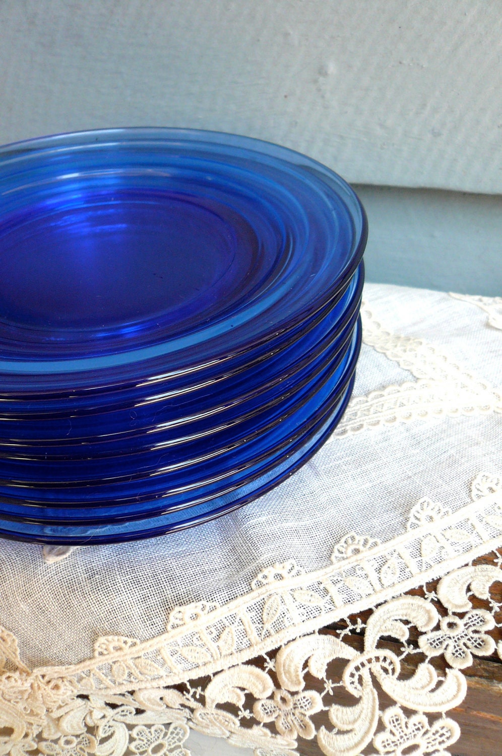 Vintage Hazel Atlas Plates - Cobalt Blue (8)