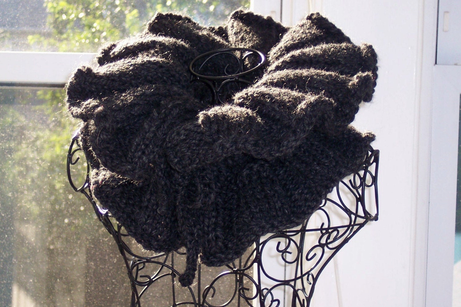 Ruffled Neckwarmer Scarf, Charcoal Grey Muff