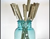 Table number holder, Clothes Pin on a Stick, almond, set of 24, use for place name card, photo, memo, note, wedding home or office
