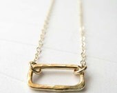 Minimalist 14k gold filled handmade necklace. Textured geometric rectangle. Modern delicate simple jewelry for her.  Artisan womens gift.