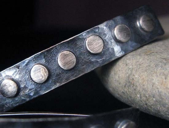 Modern chic skinny earrings. Artisan handmade rustic slim oxidized & brushed studded sterling silver urban jewelry. Walk the Line.