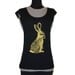 Cottontail Rabbit tshirt - eco-friendly gold ink screenprint on black cotton scoop neck - womens sizes S, M, L, XL