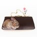 Sale - Pygmy Rabbit handpainted vintage clutch - OOAK - 40s 50s faux brown leather with gold plated trims, Christmas sale gifts