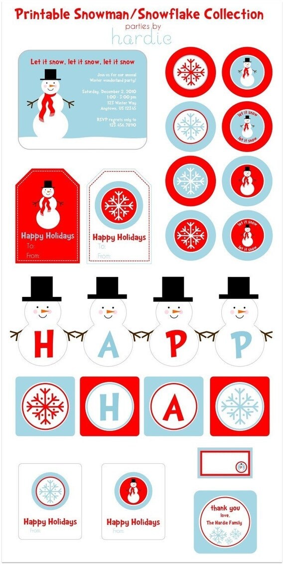 Snowman-Snowflake Party-Printable PDF file with EDITABLE TEXT Il_570xn