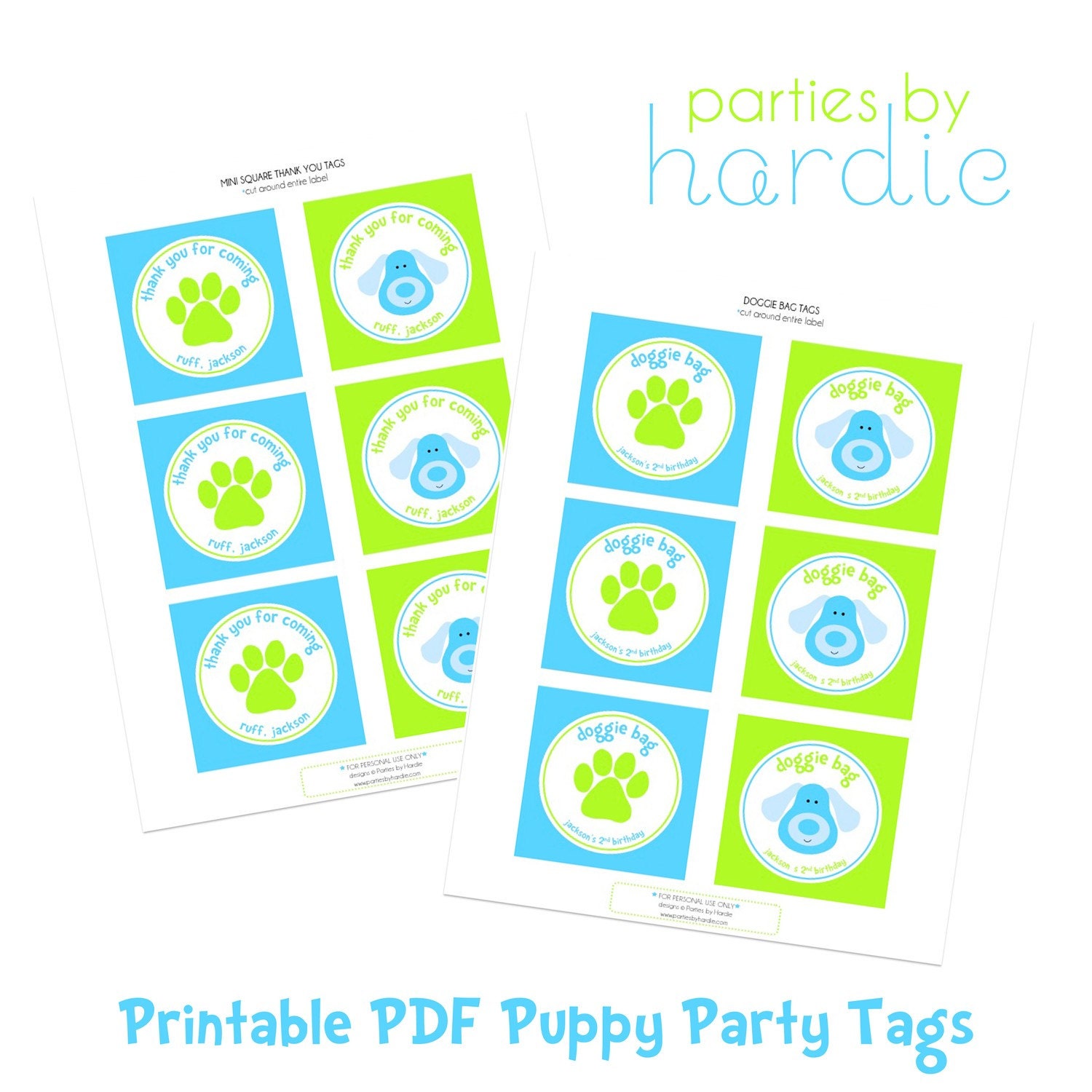 Puppy Party Tags-Printable PDF file PERSONALIZED Il_570xn