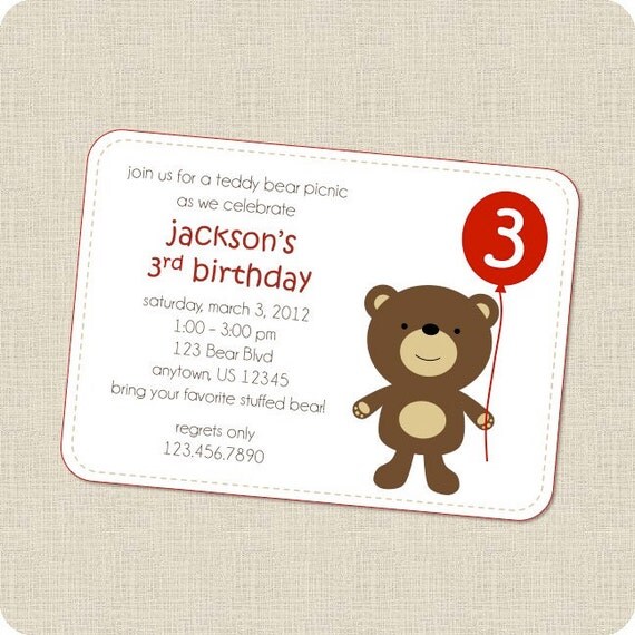 Teddy Bear Party Invitations-Printable PDF File Il_570xn