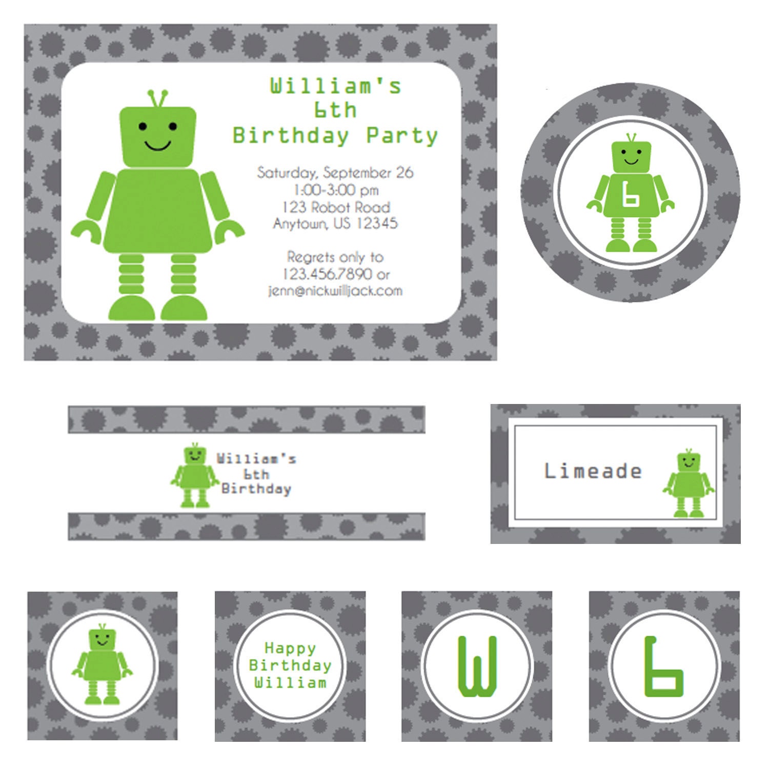 Robot Party-Printable PDF File with EDITABLE TEXT Il_570xn