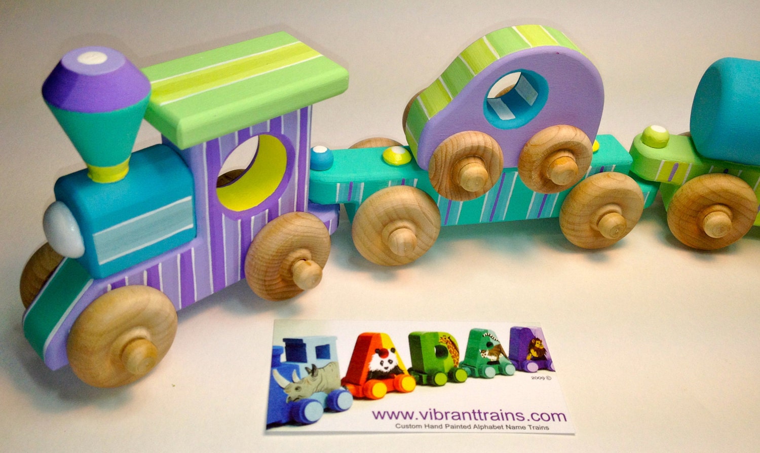 Ships Immediately FIVE CAR Chunky Wood Toy Train custom made and hand painted keepsake gift for children of all ages