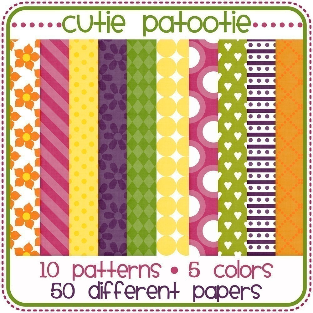 LARGE digital scrapbook paper pack...50 PAPERS..cutie patootie collection