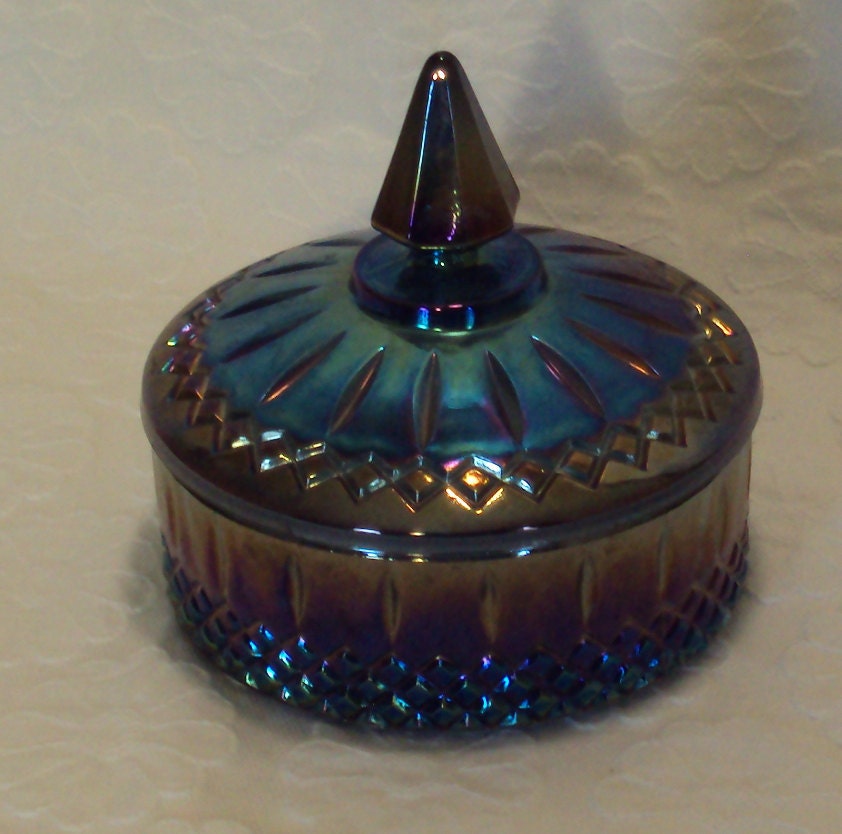 vintage blue carnival glass candy dish by JaelStudios on Etsy