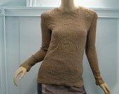 Taupe Diamonds Crinkle Top- 1980's, Anne Klein Novelty Stretch Long Sleeve Pullover Blouse