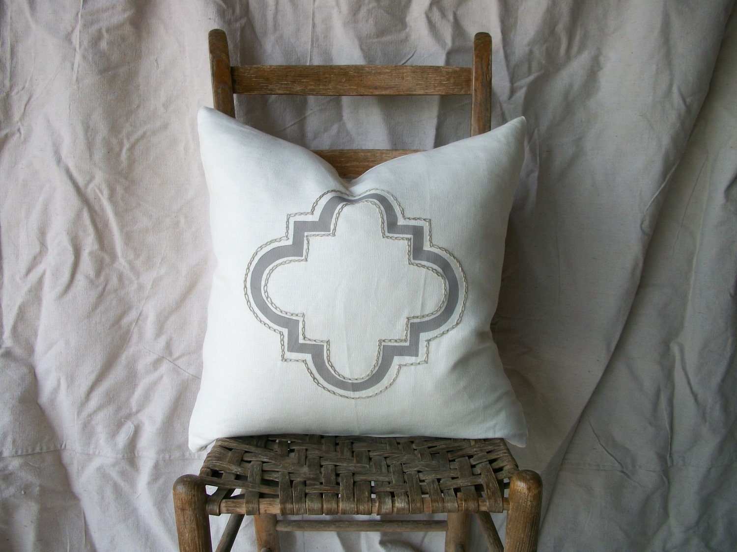 Hand printed and embroidered CARMEL pillow cover
