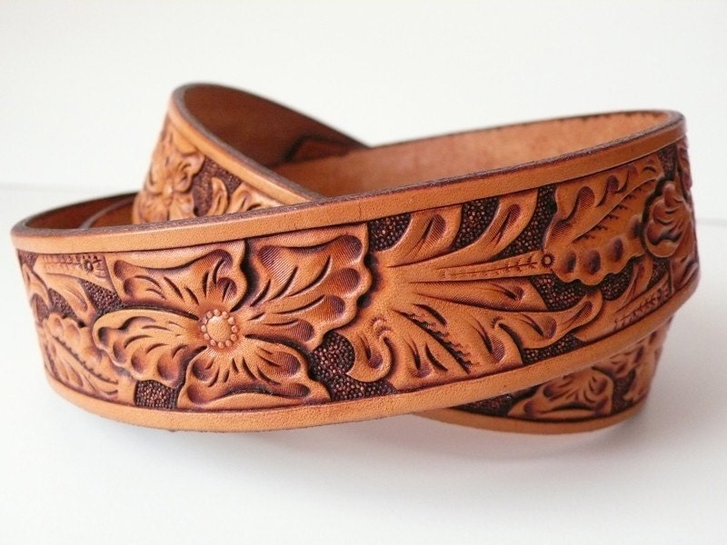 Tooled Western Wild Rose Floral Leather Belt - Custom