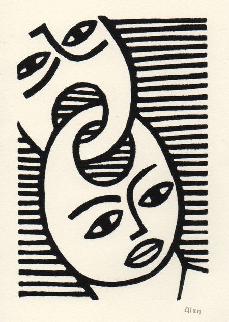 In the same mind. Linocut