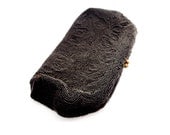 50s Vintage Beaded Purse Black Josef Belgium Amazing Swirl Pattern