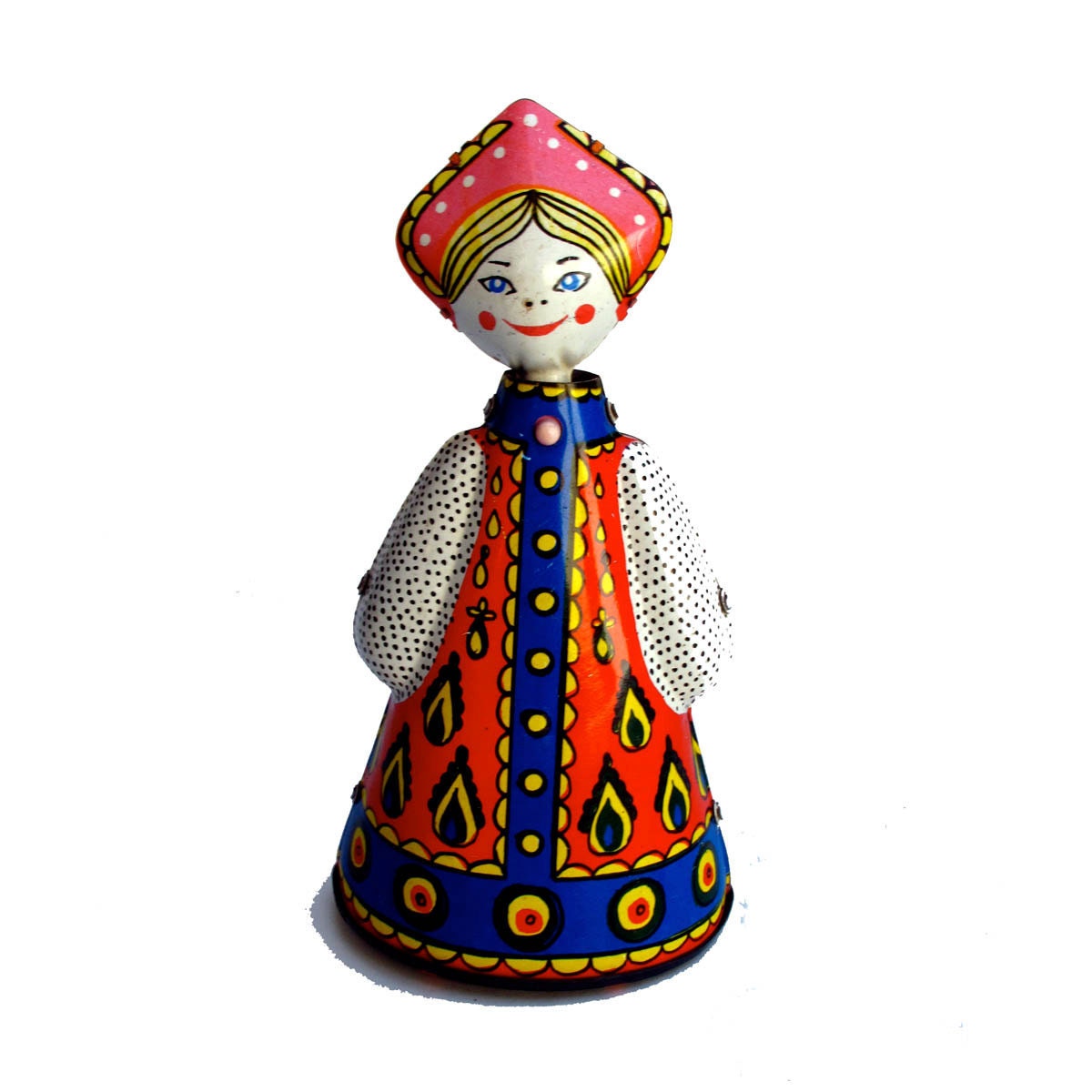 Mid Century Tin Toy Wind Up Folkloric Lady Tippy Head